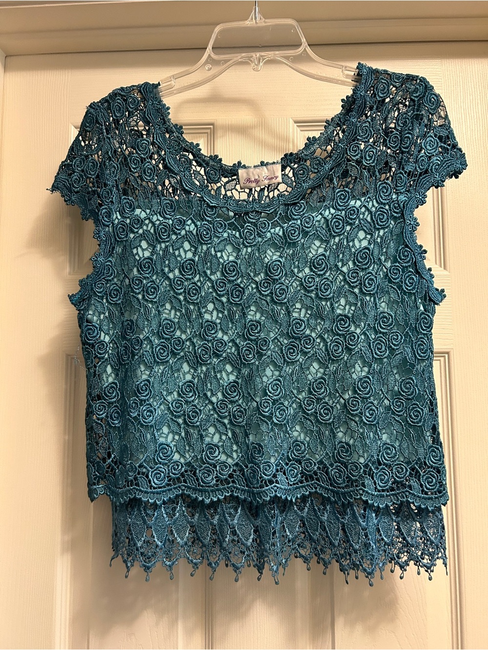 Pretty Angel Teal Floral Crochet Lace Crop Top